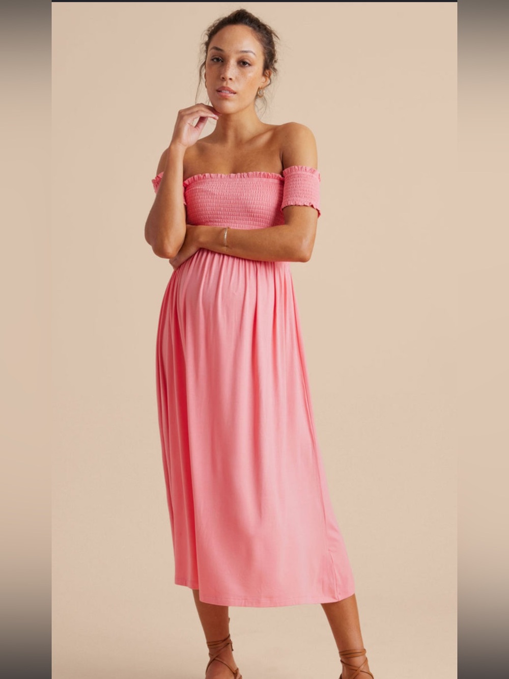 A Pea In The Pod Coral Off the Shoulder Maternity Dress, L NWT